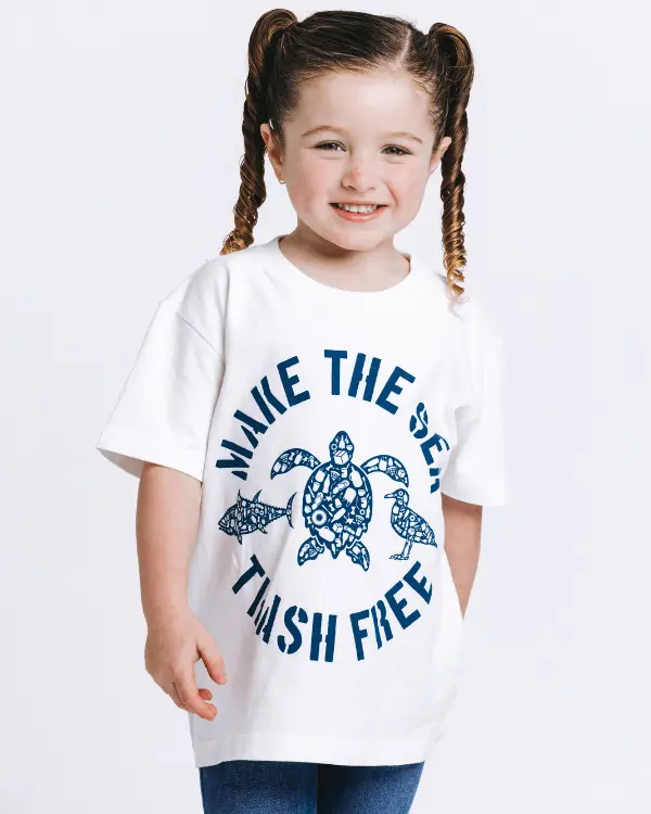 Alternative view of Make The Sea Trash Free Kids Tee - White | Sand Cloud